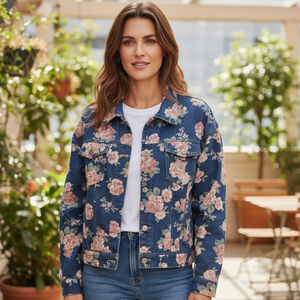 Gabby Isabella Floral Print Lightweight Denin Jean Jacket Cottagecore Small